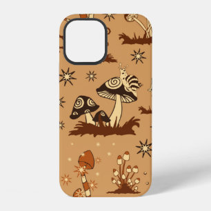Coque iPhone 12 Motif vintage sans couture avec des champignons br