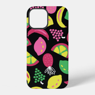 Coque iPhone 12 Motif vintage sans couture de fruits noir vert jau