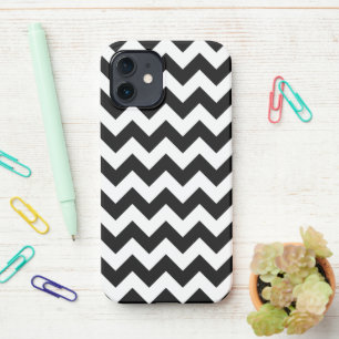 Coque iPhone 12 Motif Zigzag noir et blanc, Motif Chevron