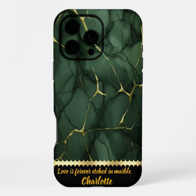 Coque iPhone Motifs complexes de marbre vert et or decor (Verso)