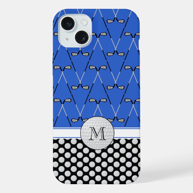 Coque iPhone Motifs de golf monogramme bleu noir (Verso)