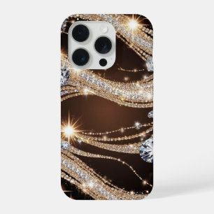 Coque iPhone 15 Pro Motifs de vagues en or et diamant