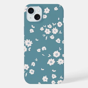 Coque iPhone 15 Plus Motifs Floraux Fleurs Bleues Bohème Groovy