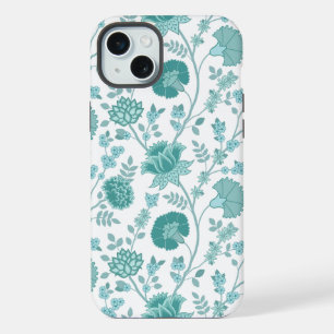 Coque iPhone 15 Plus Motifs floraux jacobeens grands motifs sarcelles s