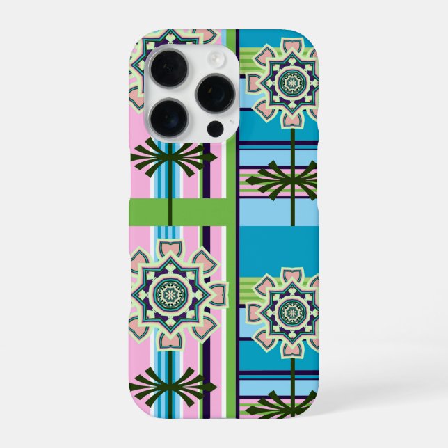 Coque iPhone Motifs géométriques rétro et fleurs imaginaires (Verso)