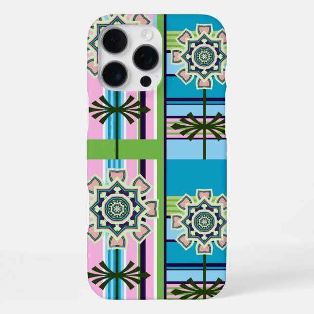 Coque iPhone Motifs géométriques rétro et fleurs imaginaires (Verso)