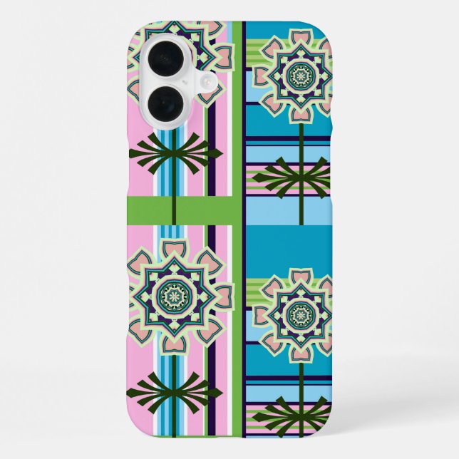 Coque iPhone Motifs géométriques rétro et fleurs imaginaires (Verso)