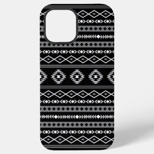 Coque iPhone 12 Pro Max Motifs mixtes Aztec blanc gris noir