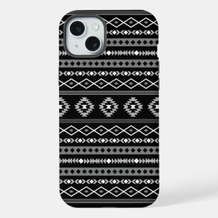 Coque iPhone 15 Plus Motifs mixtes aztéques blanc gris noir