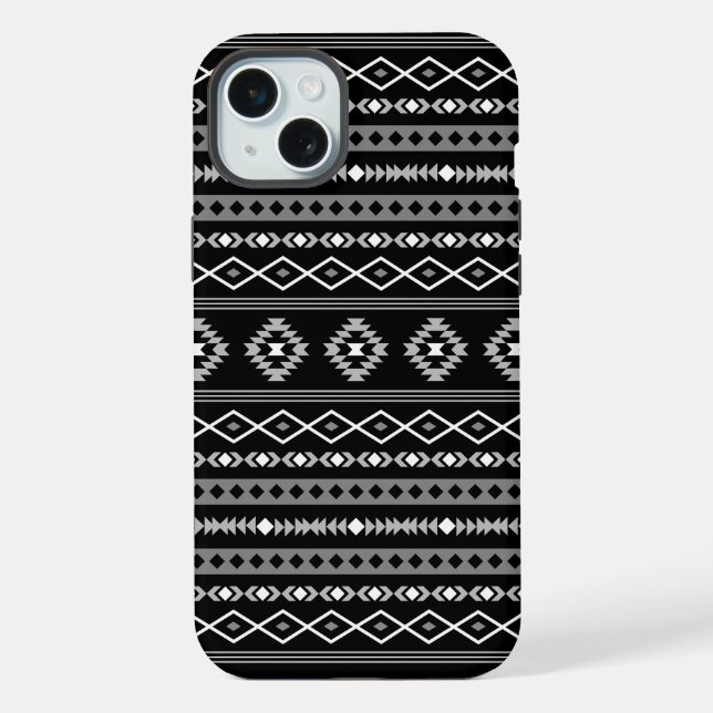 Coque iPhone Motifs mixtes aztéques blanc gris noir (Verso)