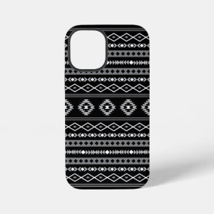 Coque iPhone 12 Mini Motifs mixtes aztéques blanc gris noir