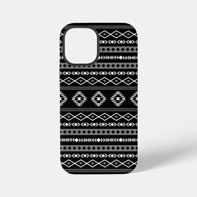 Coque iPhone Motifs mixtes aztéques blanc gris noir (Verso)