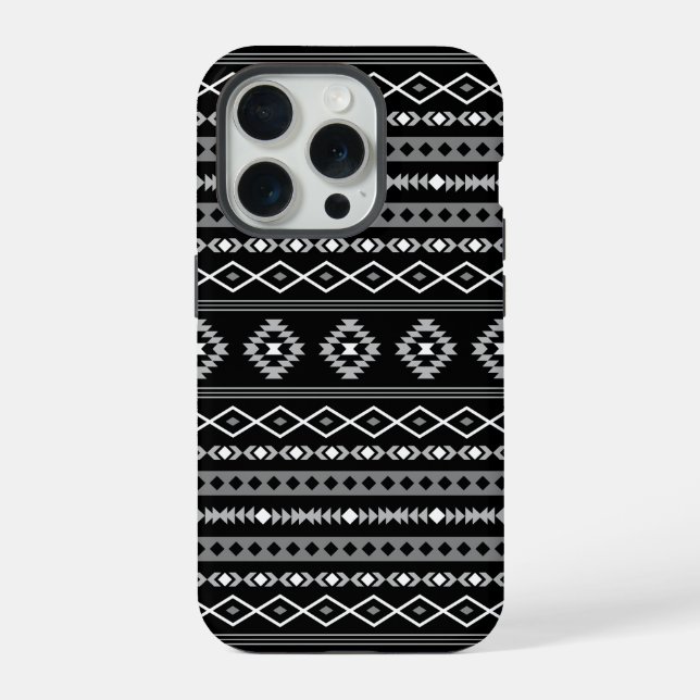 Coque iPhone Motifs mixtes aztéques blanc gris noir (Verso)