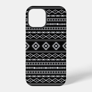Coque iPhone 12 Pro Motifs mixtes aztèques blanc gris noir Motif