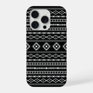 Coque iPhone 15 Pro Motifs mixtes aztèques blanc gris noir Motif