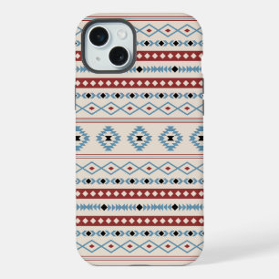 Coque iPhone 15 Plus Motifs mixtes aztéques bleu rouge noir crème