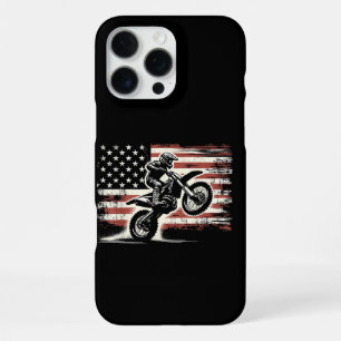 Coque iPhone 16 Pro Max Moto Cross Drapeau Américain Motocross Biker Vinta