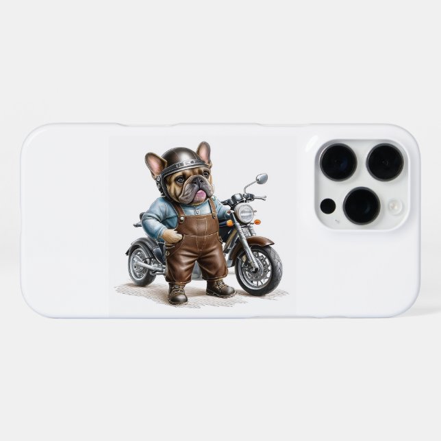 Coque iPhone motocyclette bouledogue français (Verso Horizontal)