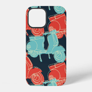 Coque iPhone 12 motocyclette scooter dessin à la main coloré vinta