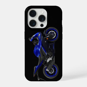Coque iPhone 15 Pro Motocyclette sportive Yamaha YZF-R3 bleue