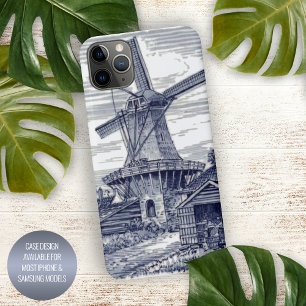 Coque iPhone 16 Pro Max Moulin à vent hollandais bleu Delft antique classi