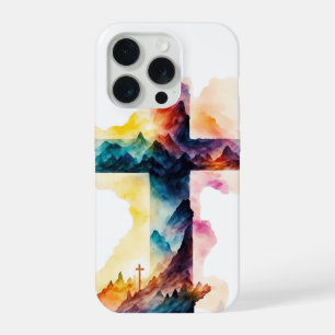 Coque iPhone 15 Pro Mountain Grace – Croix Aquarelle