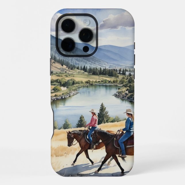 Coque iPhone Mountain Wilderness Lake Horses Riding (Verso)