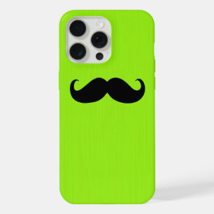 Coque iPhone 15 Pro Max Moustache noire drôle sur fond vert jaune