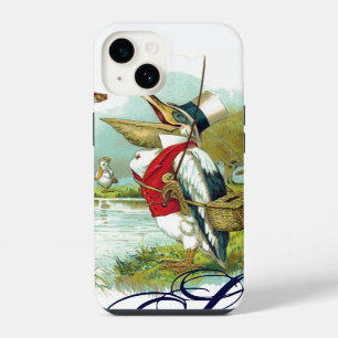 Coque Pour iPhone 14 MR PÉLICAN PÊCHE MONOGRAMME,blanc