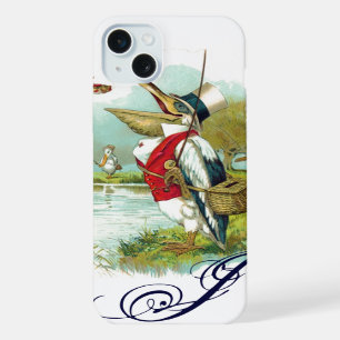 Coque iPhone 15 Plus MR PÉLICAN PÊCHE MONOGRAMME,blanc