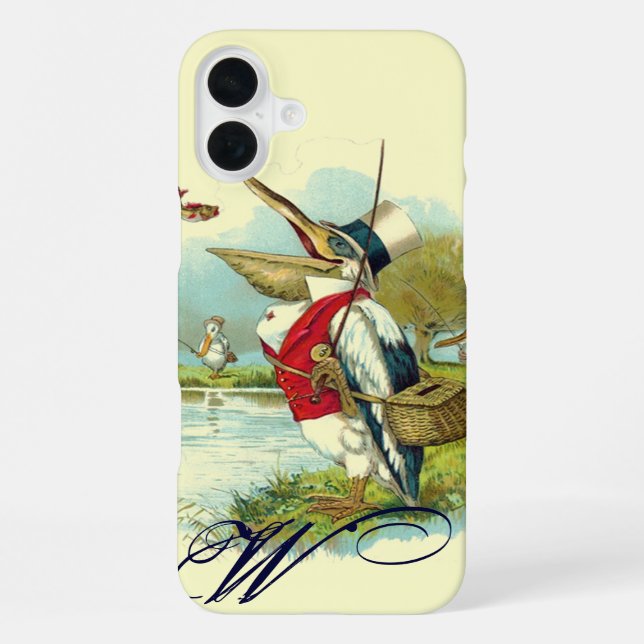 Coque iPhone MR PÉLICAN PÊCHE MONOGRAMME,crème (Verso)