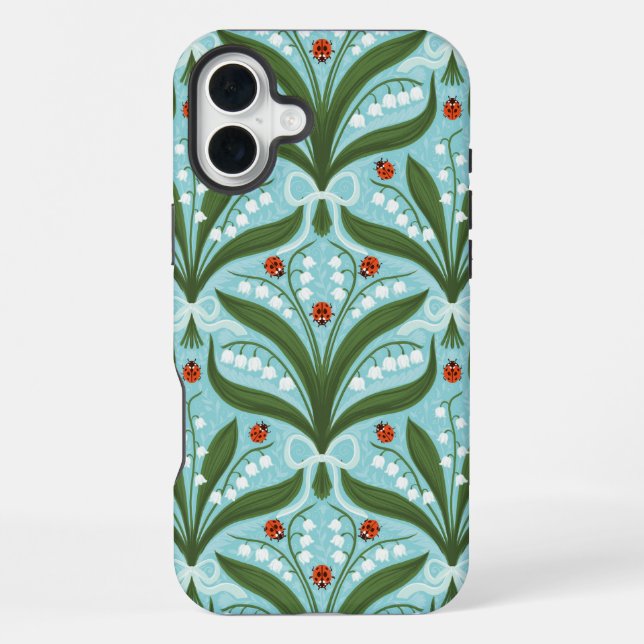 Coque iPhone Muguet et coccinelles symétrie en vert, (Verso)