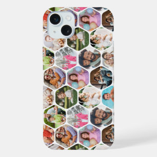 Coque iPhone 15 Plus Multi Photo Collage Simple Moderne Hexagon Motif