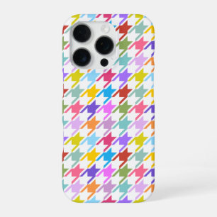 Coque iPhone 16 Pro Multicolor Houndstooth+Motif blanc