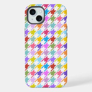 Coque iPhone 15 Plus Multicolor Houndstooth+Motif blanc