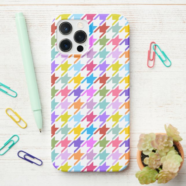 Coque iPhone Multicolor Houndstooth+Motif blanc (Sur le bureau)