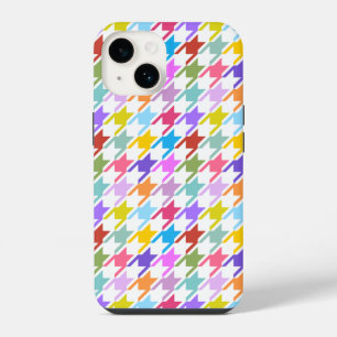 Coque Pour iPhone 14 Multicolor Houndstooth+Motif blanc