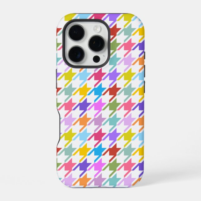 Coque iPhone Multicolor Houndstooth+Motif blanc (Verso)