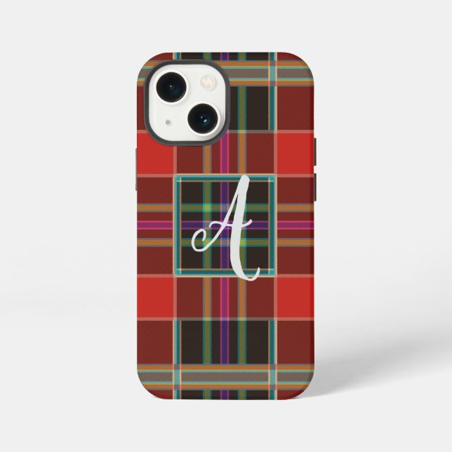 Coque iPhone Multicolor Plaid (Tartan) Monogram, Nom  (Verso)