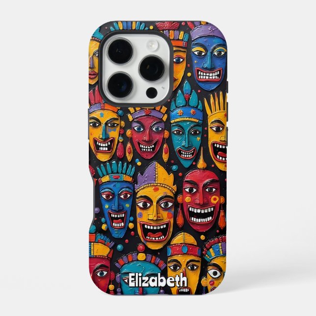 Coque iPhone Mur de Masque Africain vibrant (Verso)