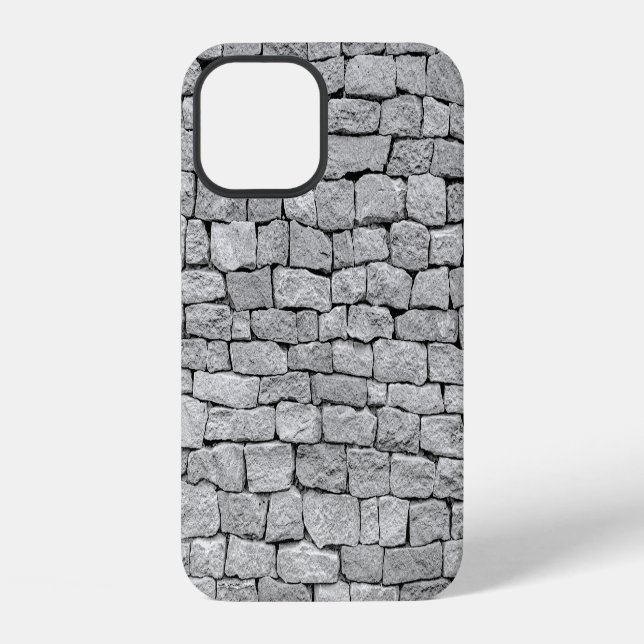 Coque iPhone Mur de pierre grise, fond abstrait. (Verso)