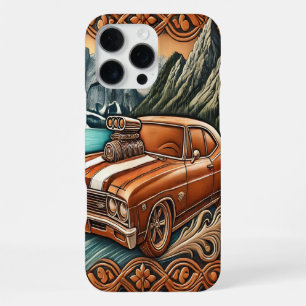Coque iPhone 16 Pro Max Muscle Car dans les montagnes des années 1980