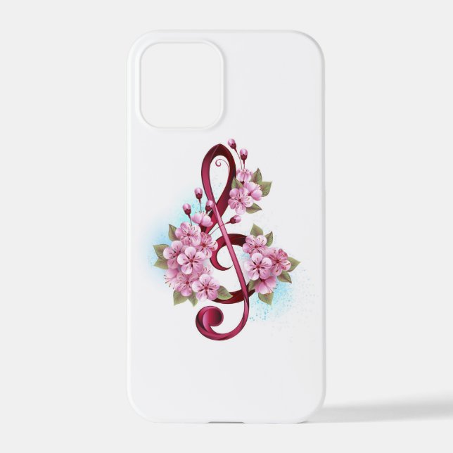 Coque iPhone Musical treble clef notes with sakura flowers (Verso)
