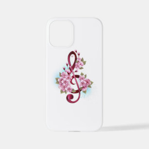 Coque iPhone 12 Mini Musical treble clef notes with sakura flowers
