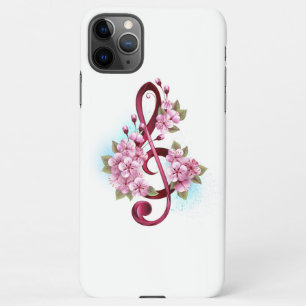 Coque iPhone 11Pro Max Musical treble clef notes with sakura flowers