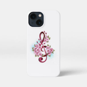 Etui iPhone 13 Mini Musical treble clef notes with sakura flowers