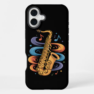 Coque iPhone 16 Plus Musique de saxophone colorée Flux Instrument de ja