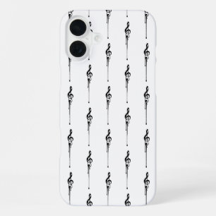 Coque iPhone 16 Plus Musique Motif Melting Treble Clef noir et blanc