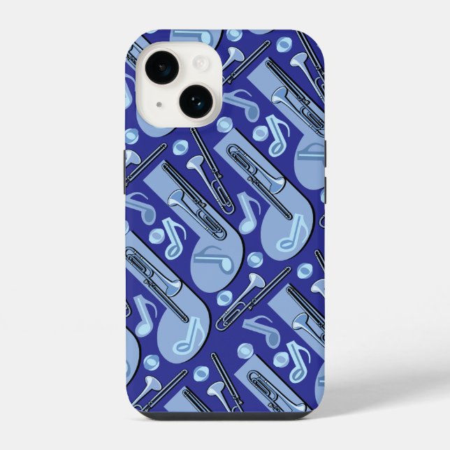 Coque iPhone Musique Notée Trombone Modèle Bleu (Verso)