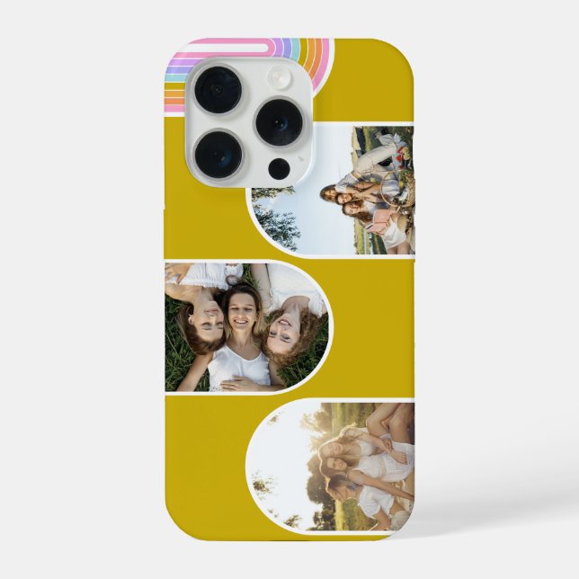 Coque iPhone Mustard Cute Modern 3 Photo Layout Custom (Verso)